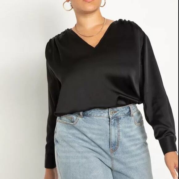 Eloquii Draped Shoulder V-Neck Blouse - Picture 1 of 7